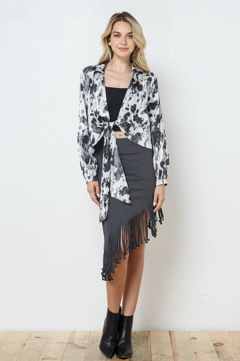 Asymmetrical Fringe French Terry Skirt