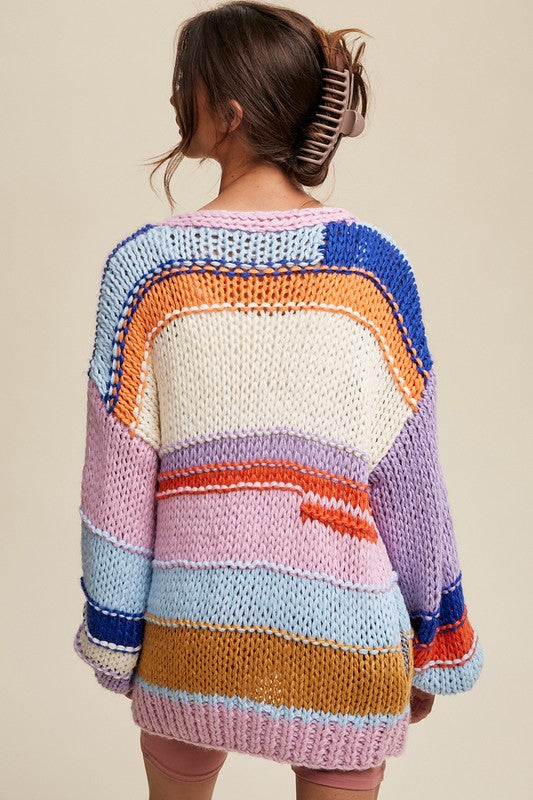 Hand Knit Striped Cardigan