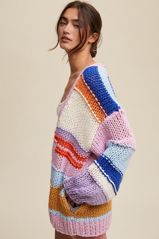 Hand Knit Striped Cardigan