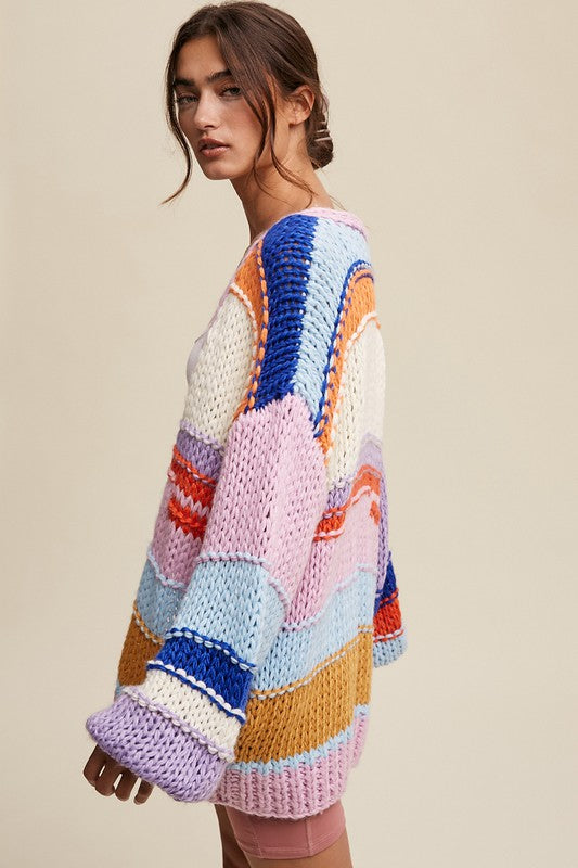 Hand Knit Striped Cardigan