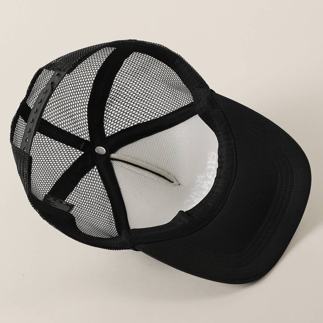 More Champagne Please Embroidered Trucker Cap: Beige