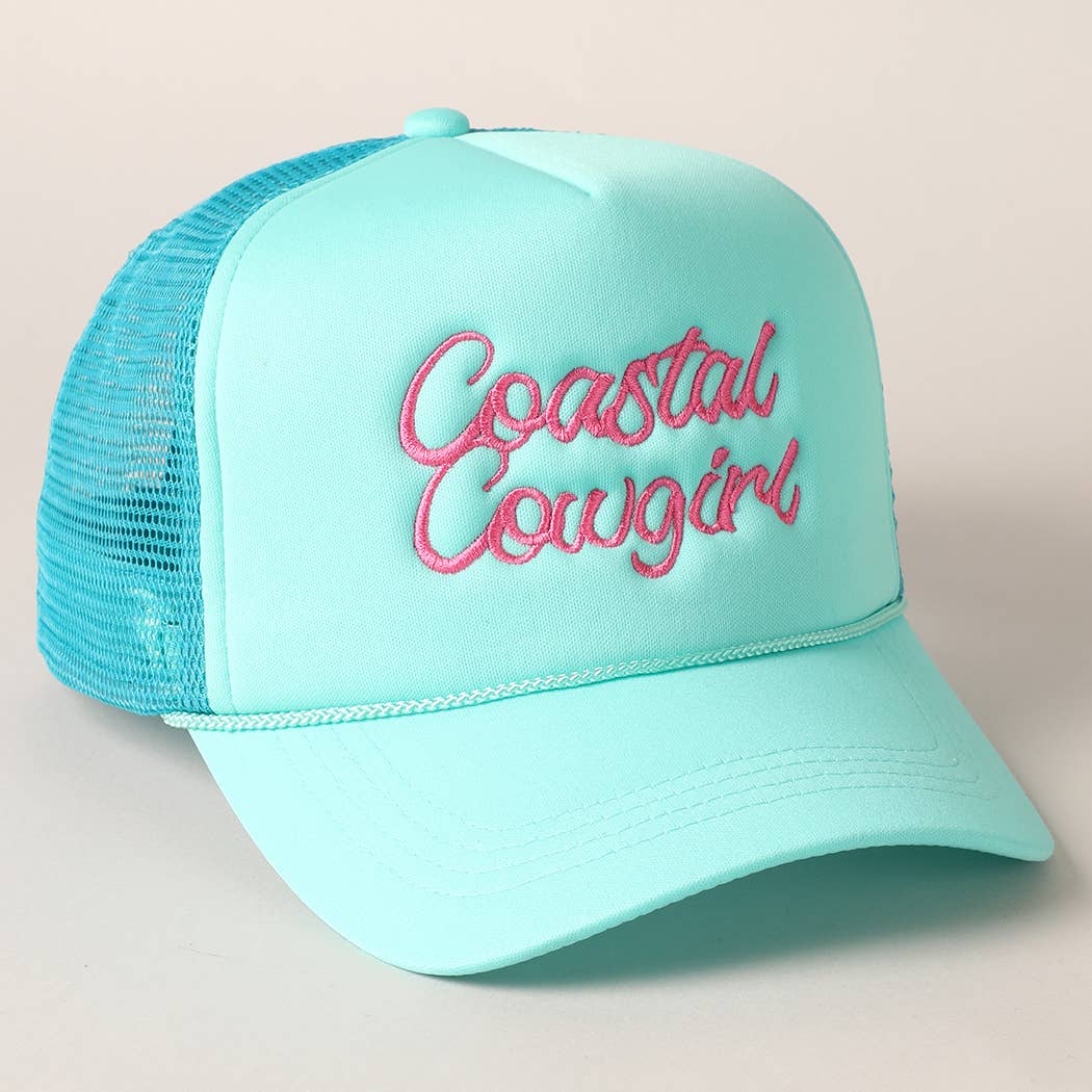 Costal Cowgirl Embroidered Mesh Back Baseball Cap: TURQUOISE / ONE SIZE