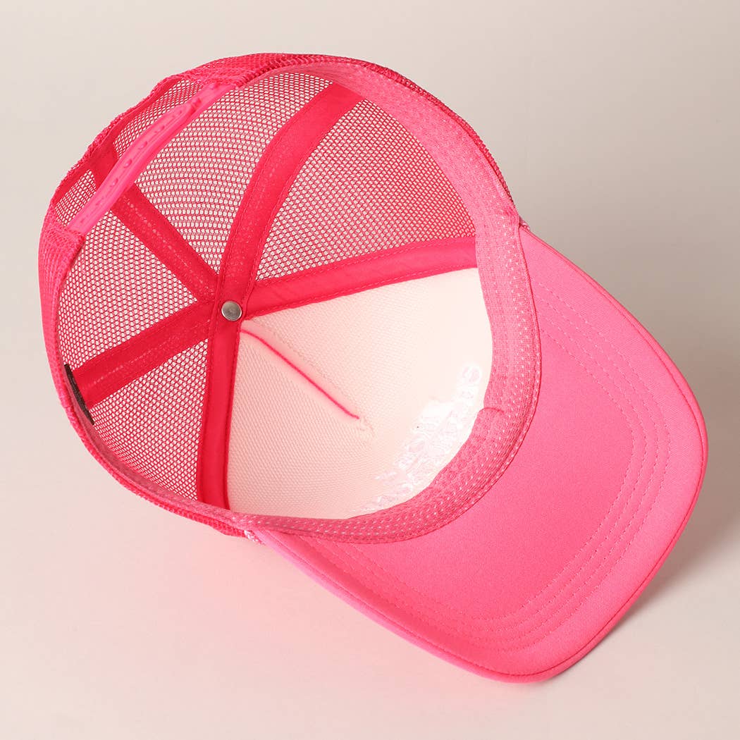 More Champagne Please Embroidered Trucker Cap: Beige