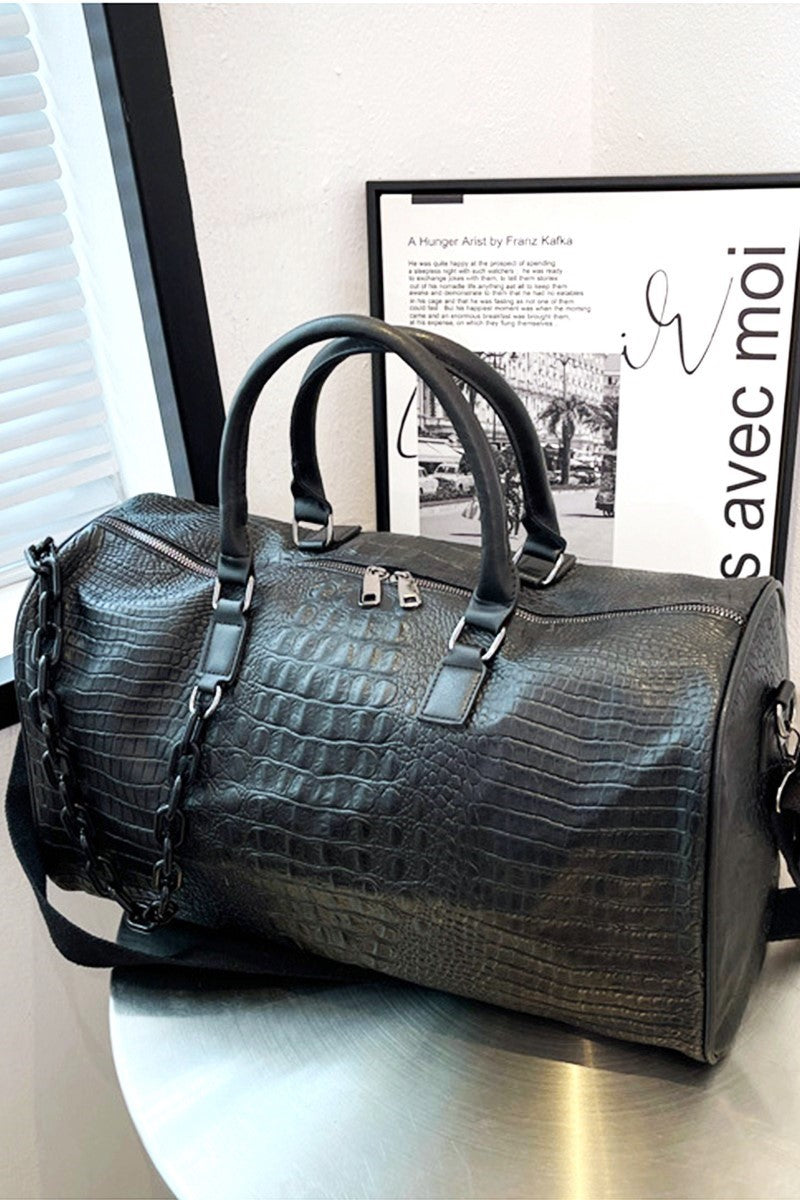 Black Faux Leather Weekender Bag