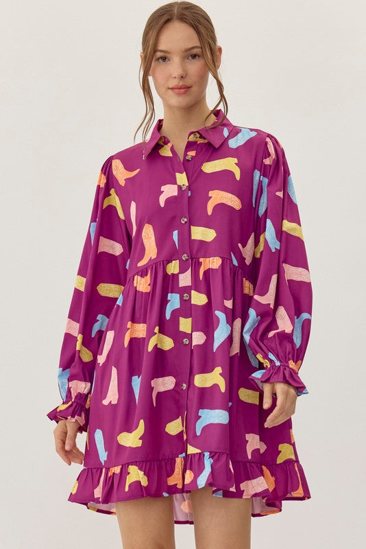 Magenta Cowgirl Shirt Dress
