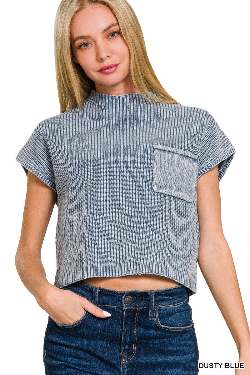 Mock-Neck Short Sleeve Sweater