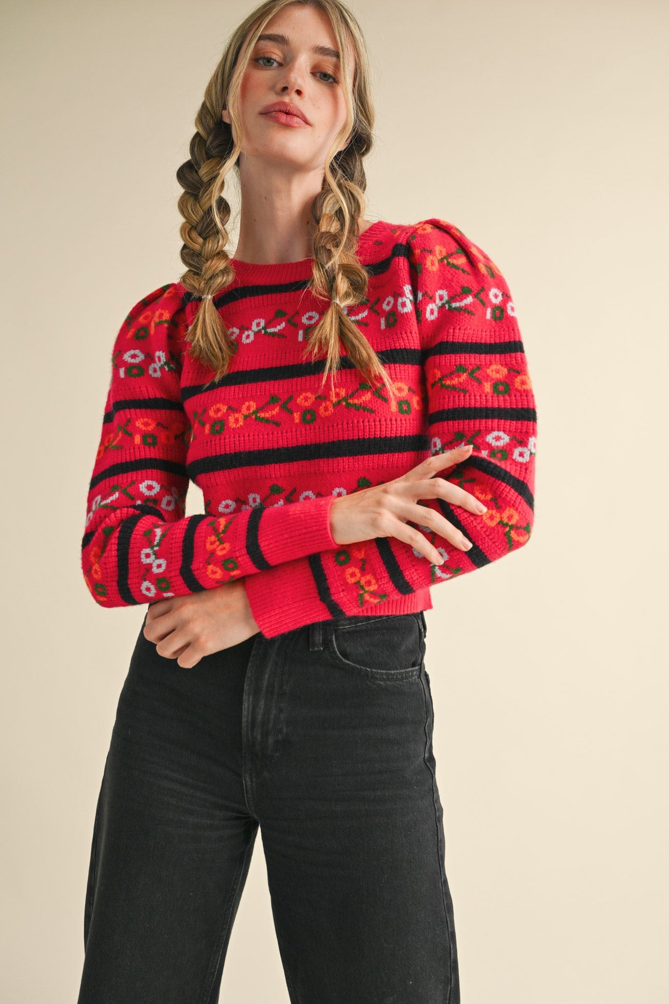 Puff Sleeve Floral Sweater