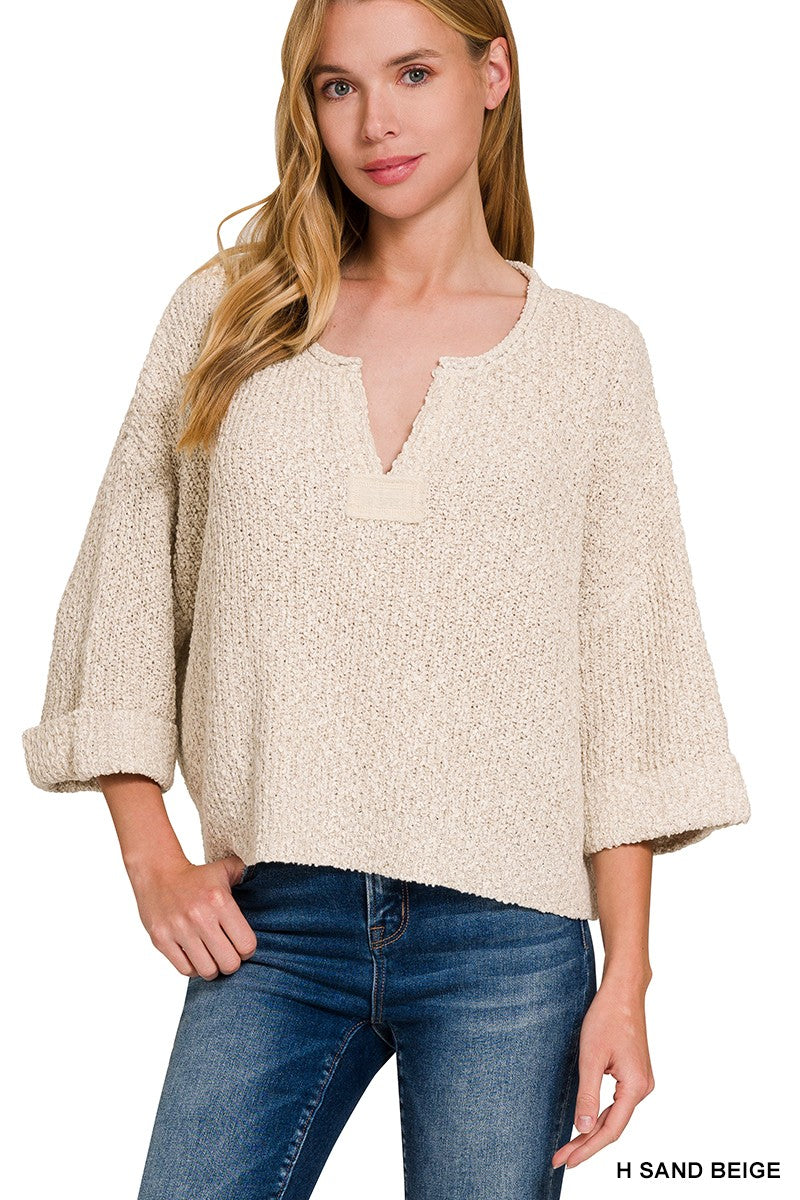 V-Neck Wide Sleeve Sweater