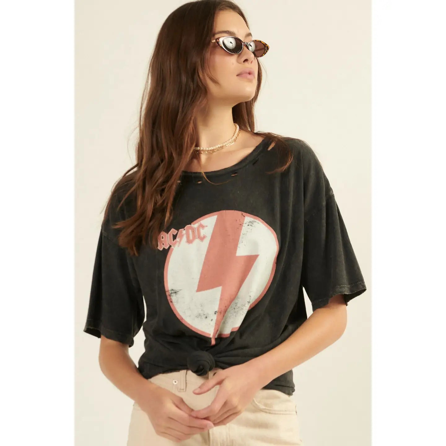 Graphic Distressed Tee ACDC Lightning