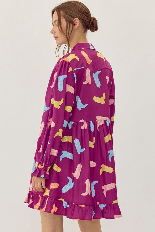 Magenta Cowgirl Shirt Dress