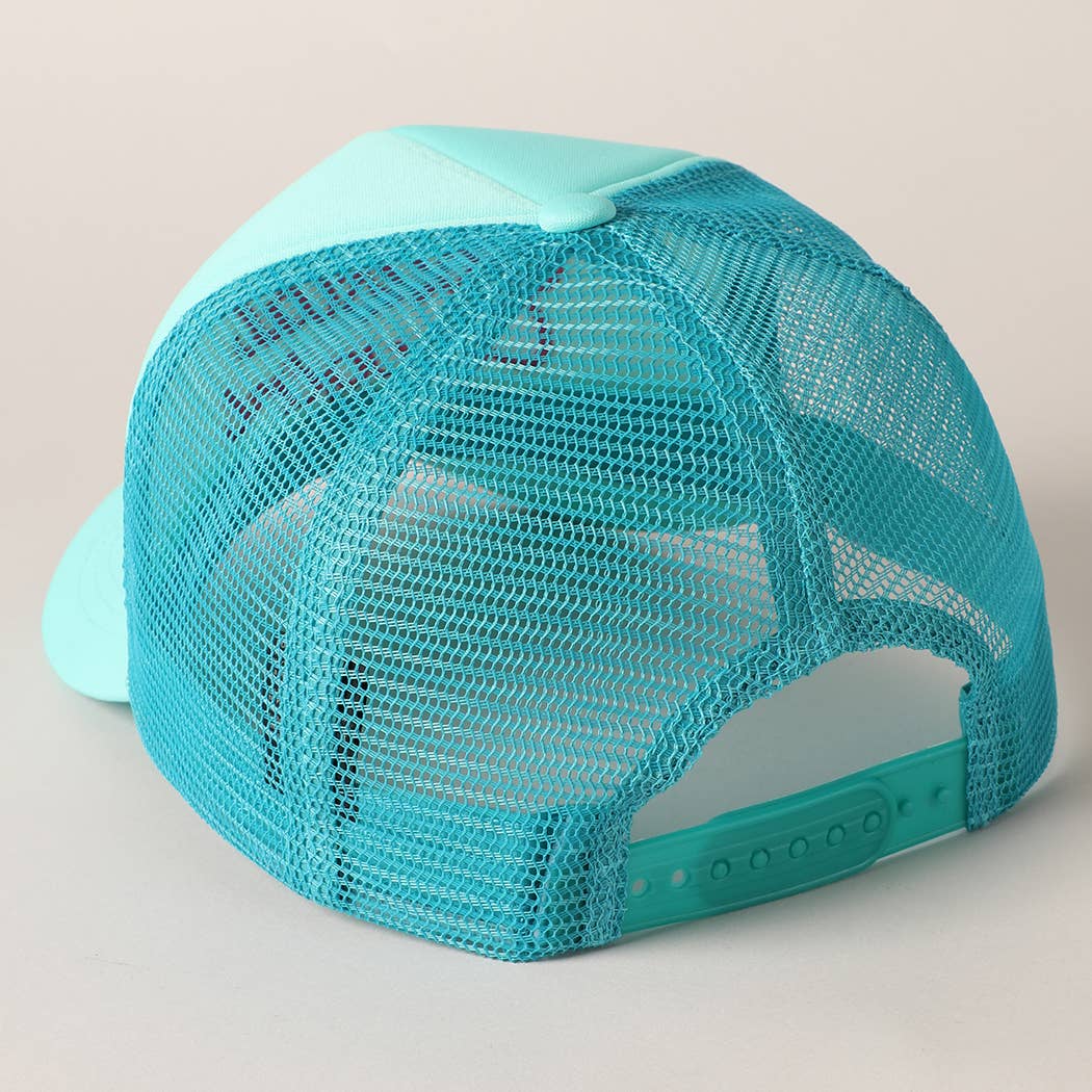 Costal Cowgirl Embroidered Mesh Back Baseball Cap: TURQUOISE / ONE SIZE