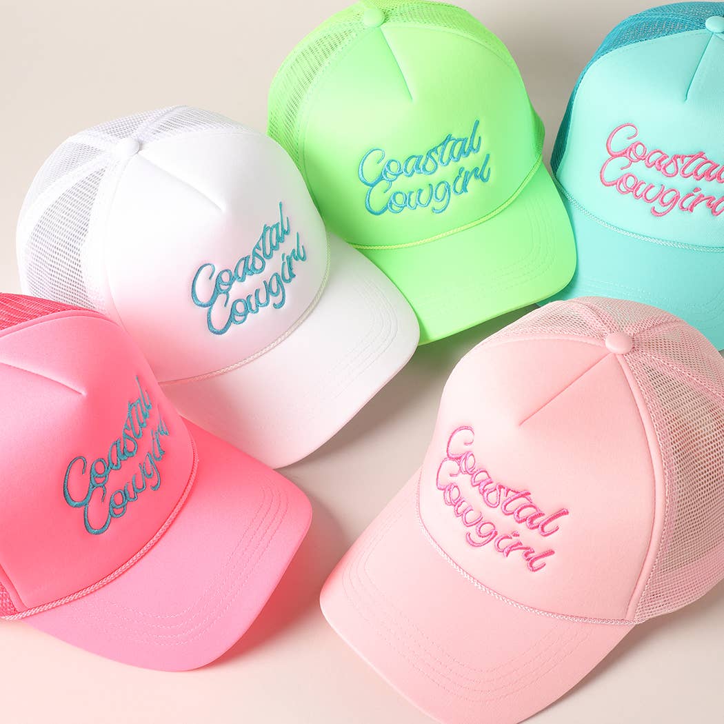 Costal Cowgirl Embroidered Mesh Back Baseball Cap: TURQUOISE / ONE SIZE