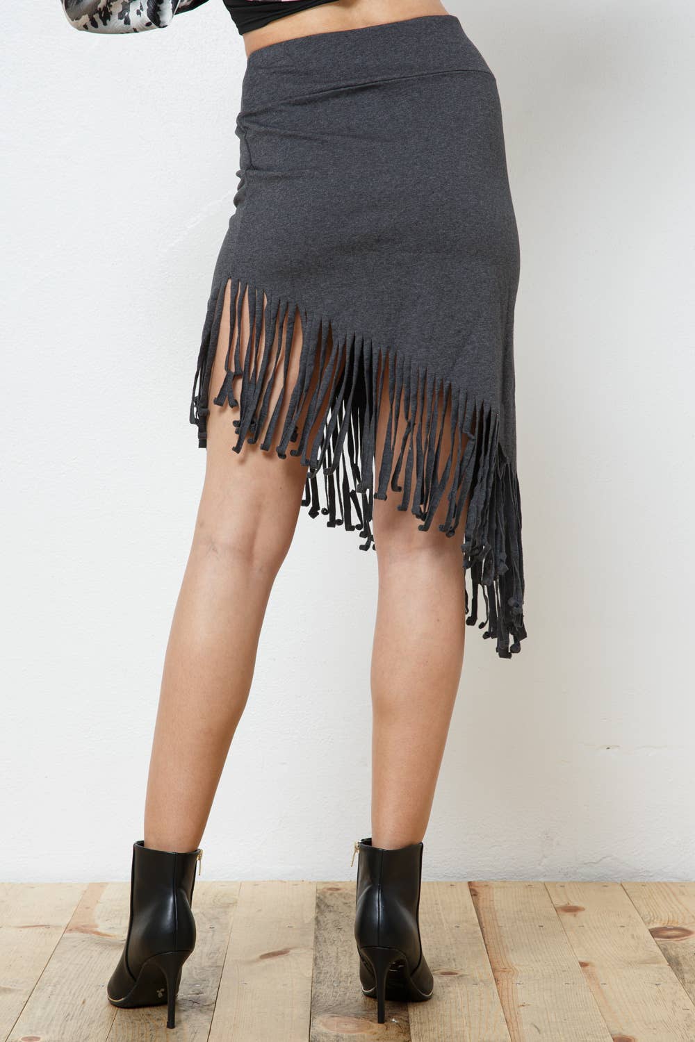 Asymmetrical Fringe French Terry Skirt
