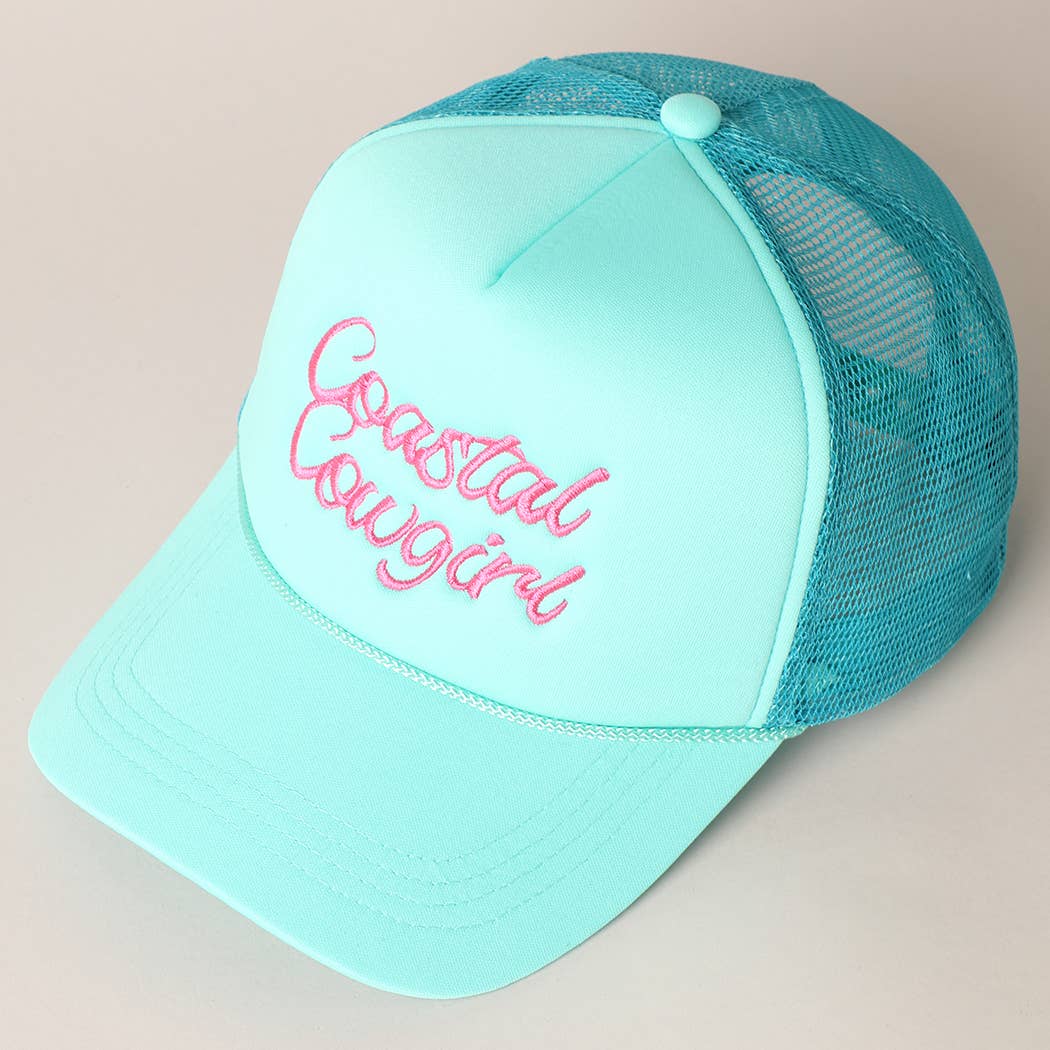 Costal Cowgirl Embroidered Mesh Back Baseball Cap: TURQUOISE / ONE SIZE