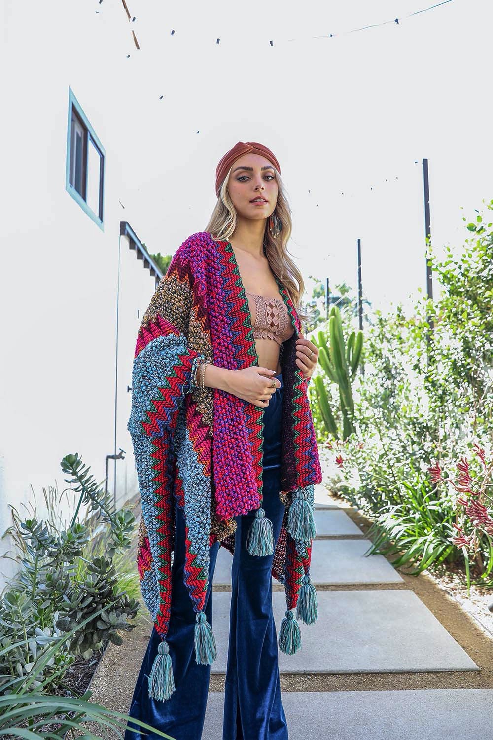 Crochet Magenta Ruana Sweater