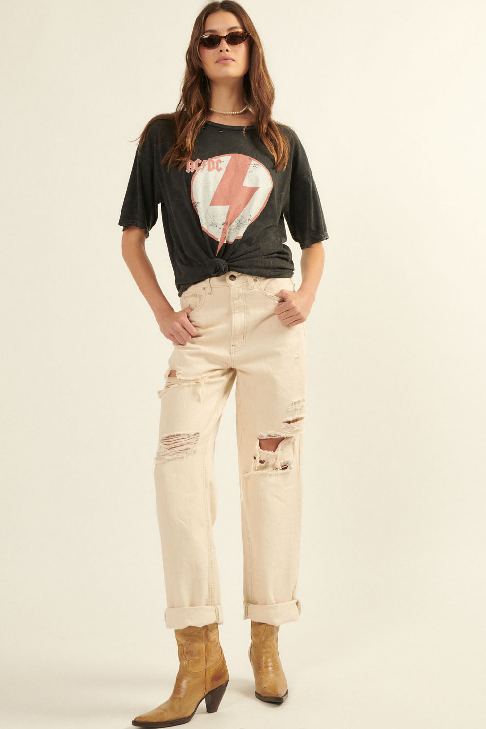 Graphic Distressed Tee ACDC Lightning