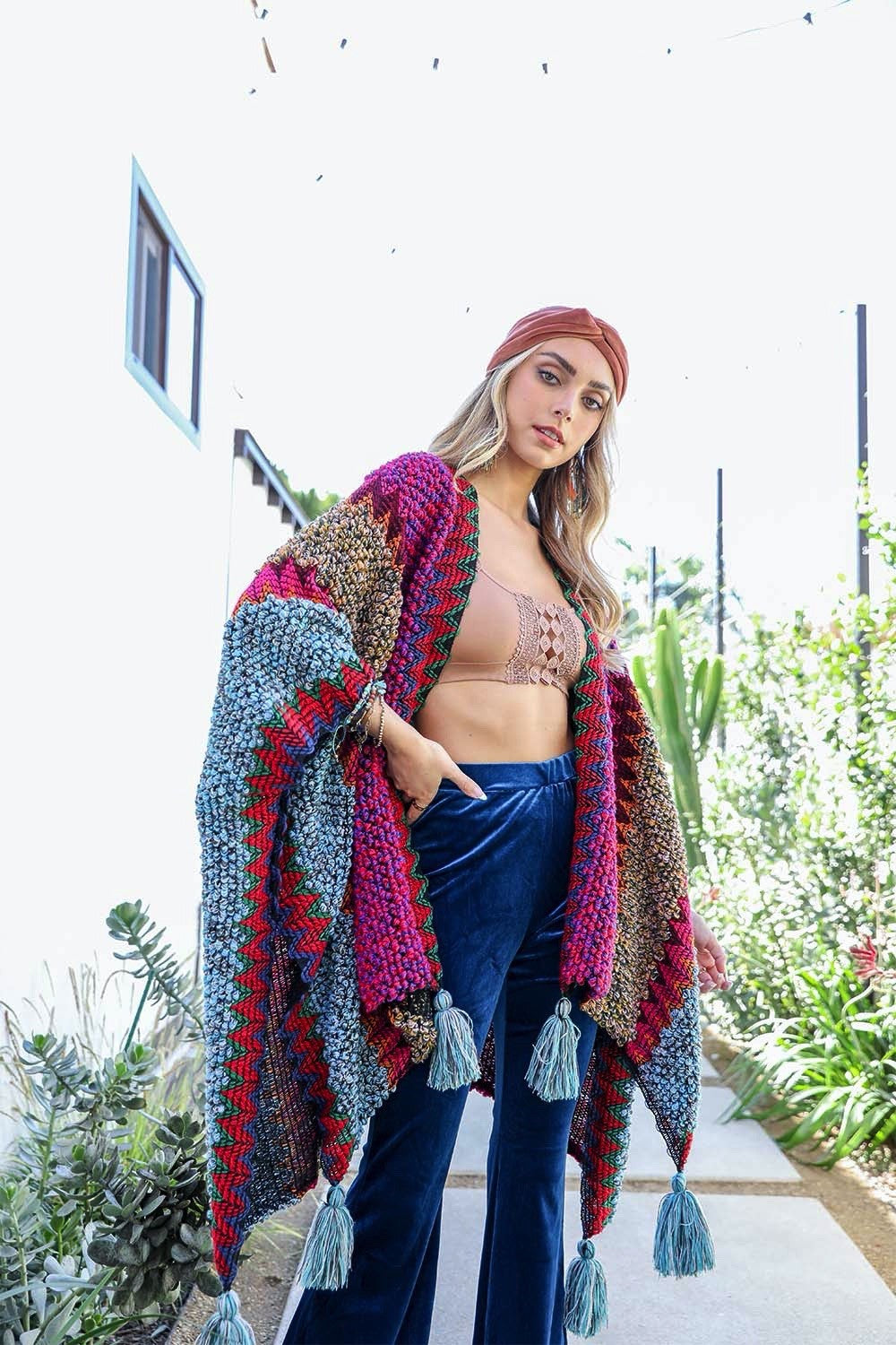 Crochet Magenta Ruana Sweater