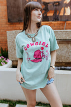 Azalea Cowgirl Embroidered Round Hem Tee