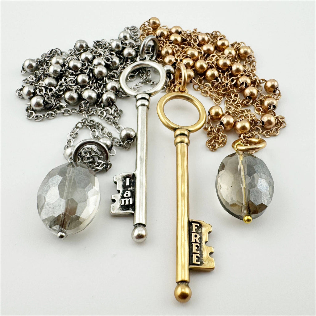 I Am Free Key Dainty Necklace: Silver