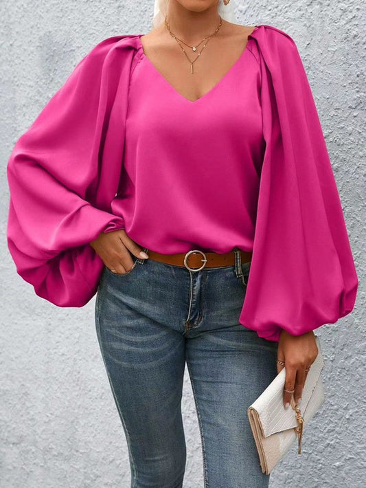 Lantern Sleeve Blouse Hot Pink