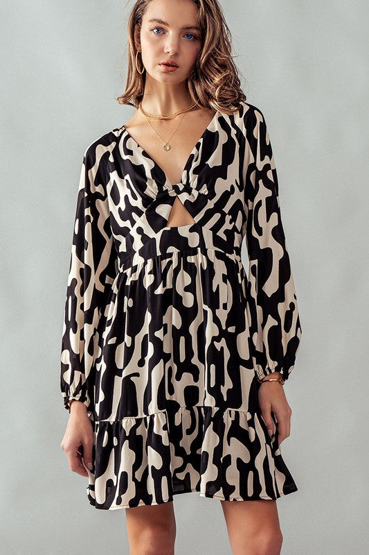 Black Abstract Ruffle Dress