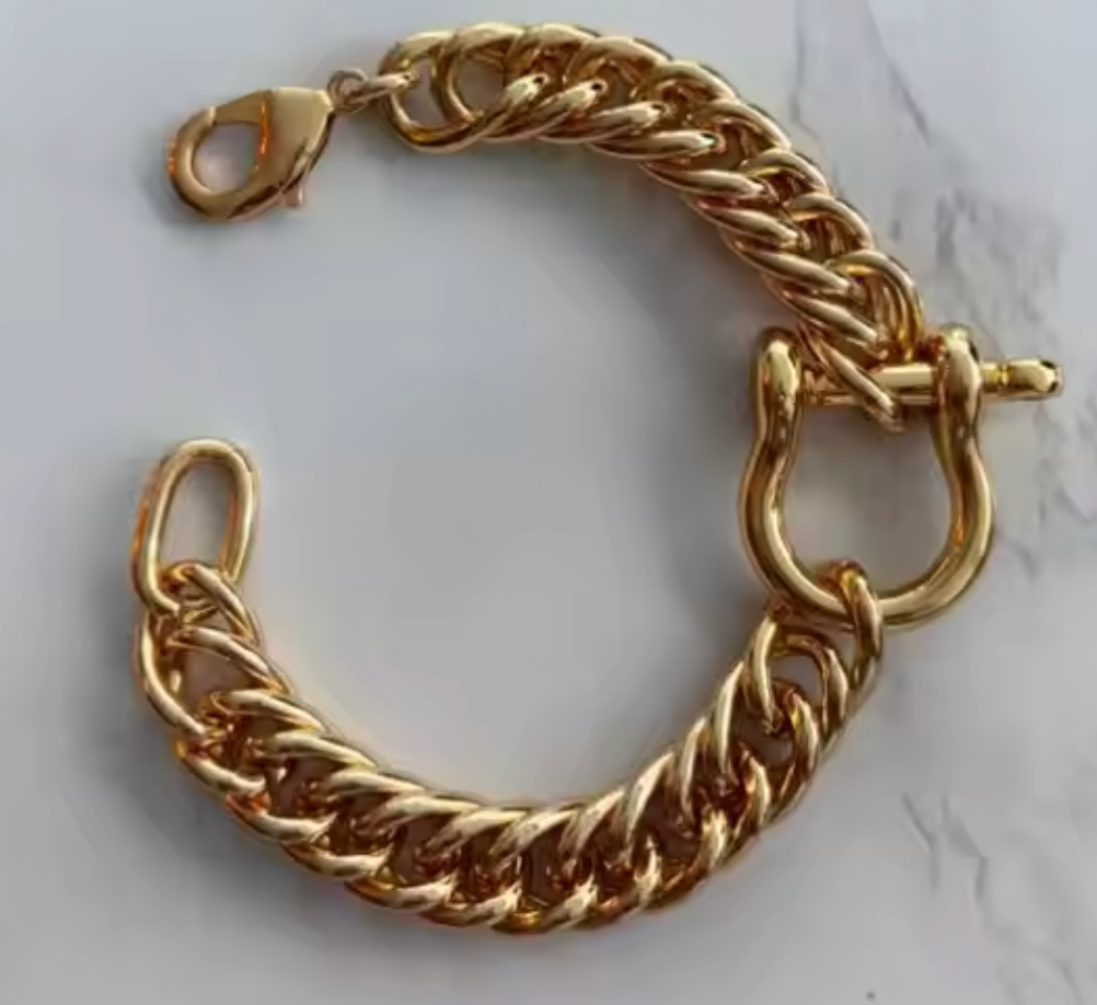 Horse Bit Shackle Cuban Bracelet- Equestrian Steel