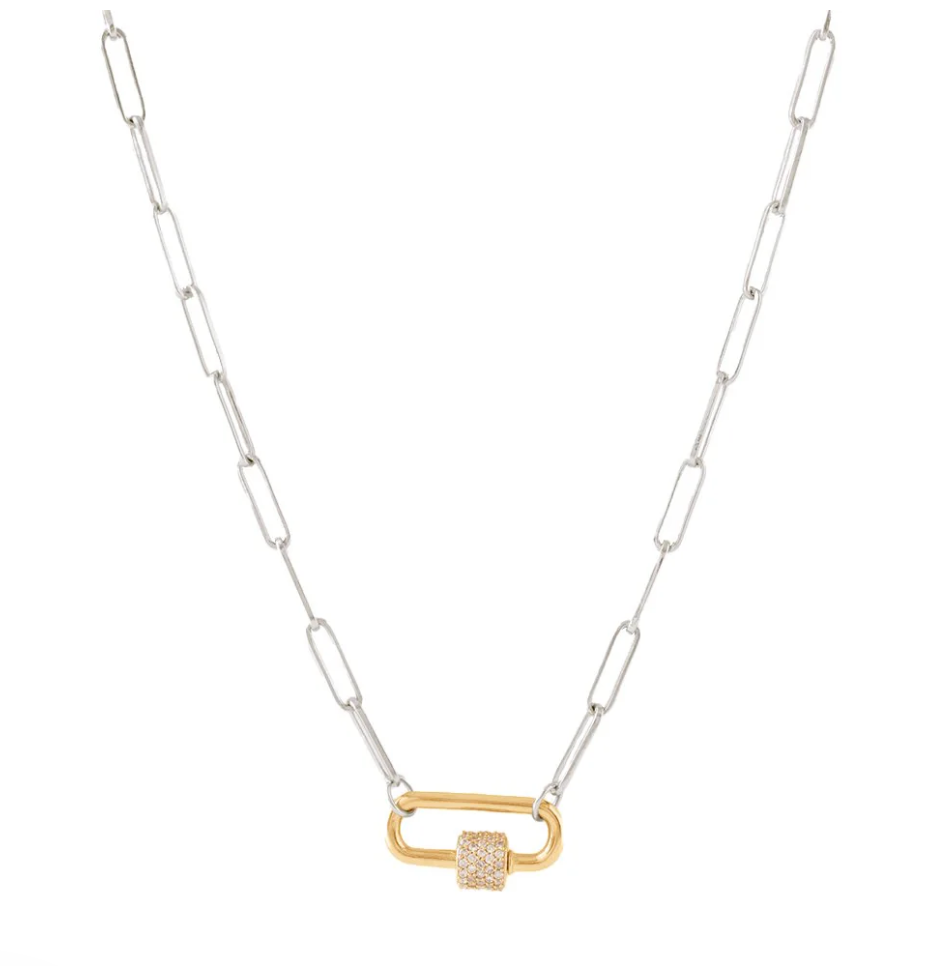 Carabiner Paperclip Charm Necklace -Gold