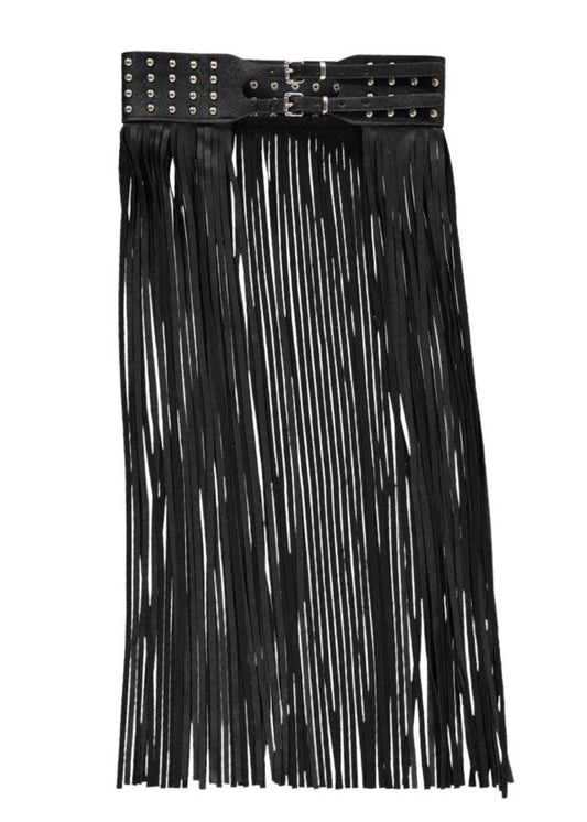 Studded Fringe Waist Belt Vegan Leather Festival Belt