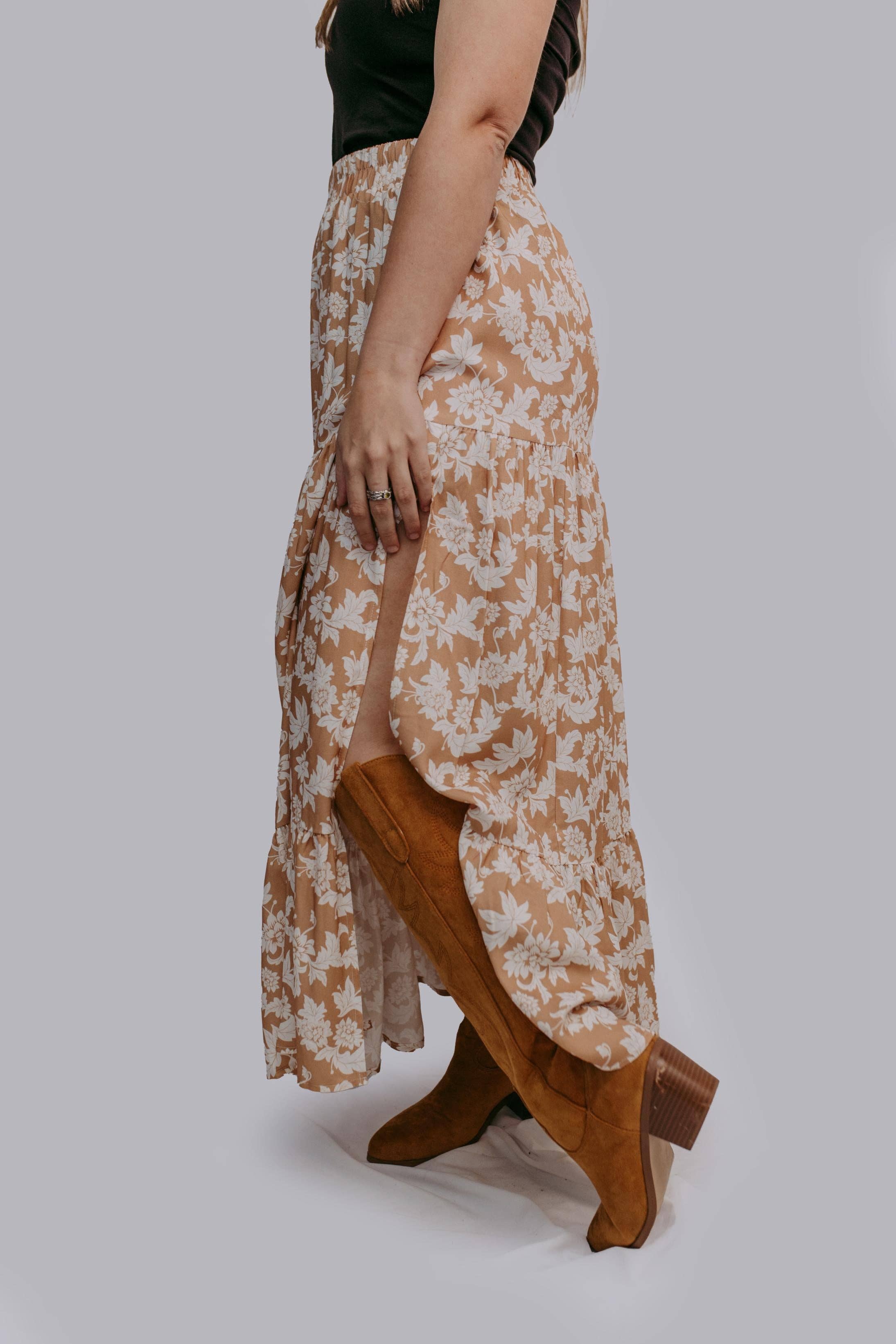 Floral Side Slit Maxi Skirt