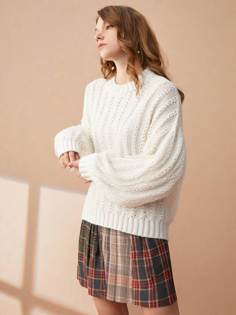 Lace Trim Oversized Knit Sweater