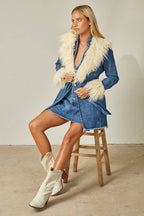 FAUX FUR DENIM COAT