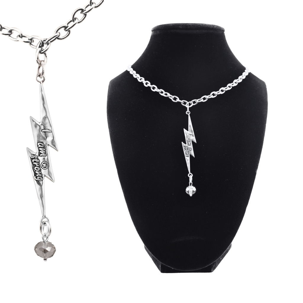 I Am Strong Lightning Bolt Choker Necklace: Silver / M/L (22")