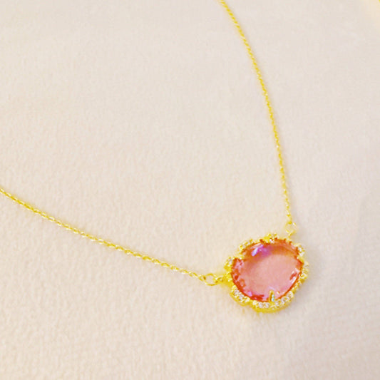 Clustered Glass Jewel Necklace: Pink