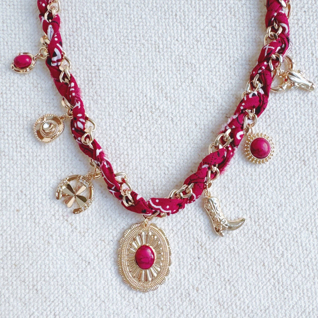 Wild West Desert Charm Scarf Necklace: Turquoise