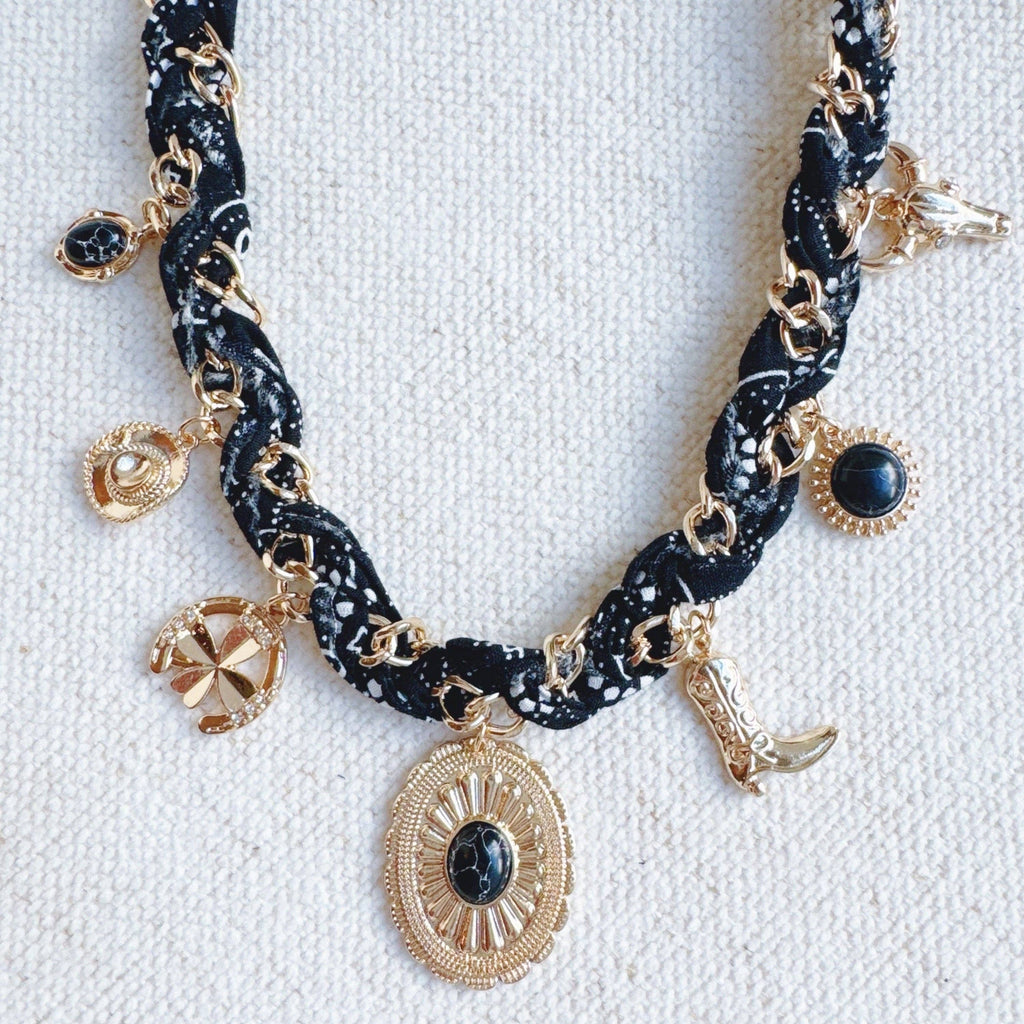 Wild West Desert Charm Scarf Necklace: Turquoise