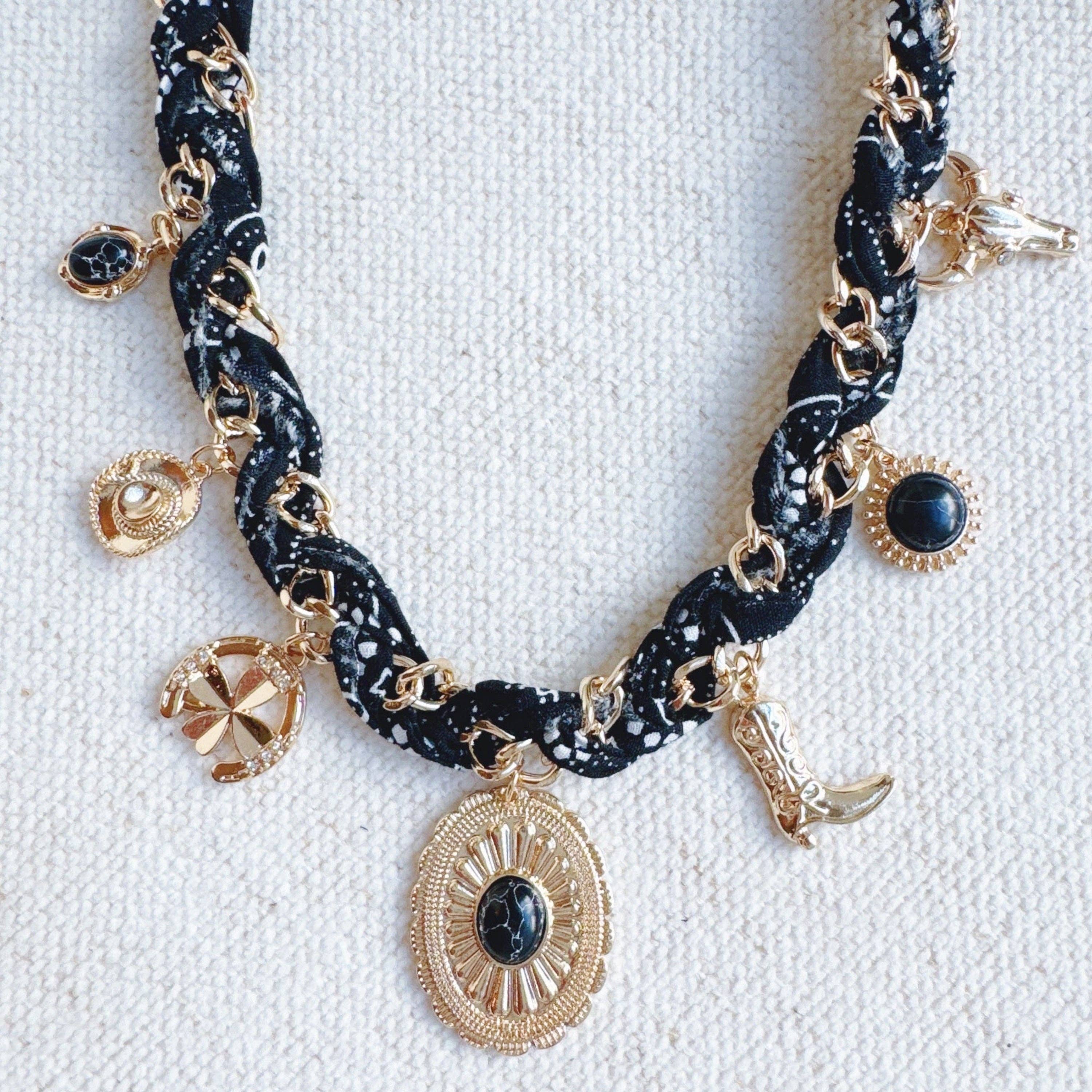 Wild West Desert Charm Scarf Necklace: Turquoise