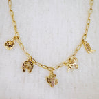 Western Cowgirl Charm Necklace – Cactus, Horseshoe & Boot
