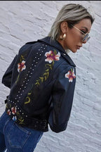 Faux leather floral jacket