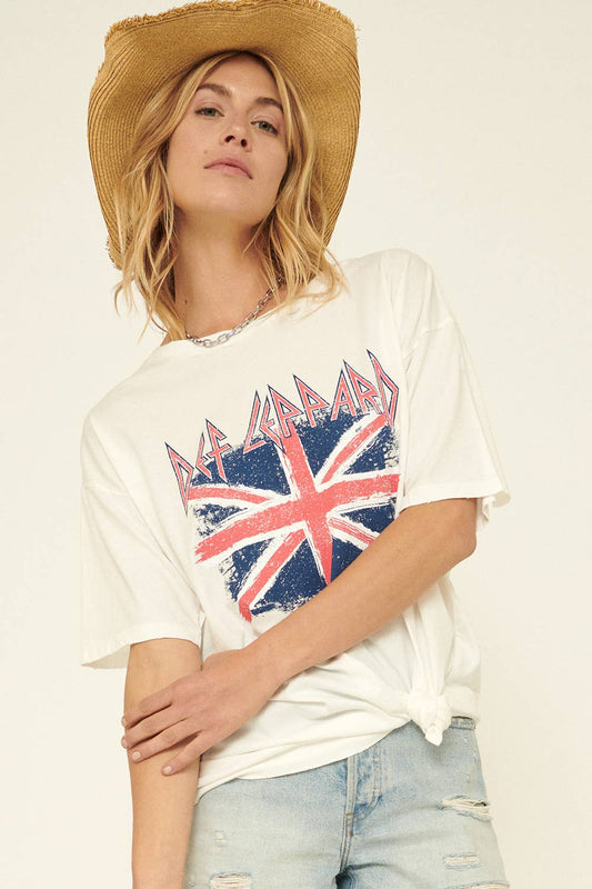 Def Leppard Union Jack Vintage Washed Graphic Tee Ivory
