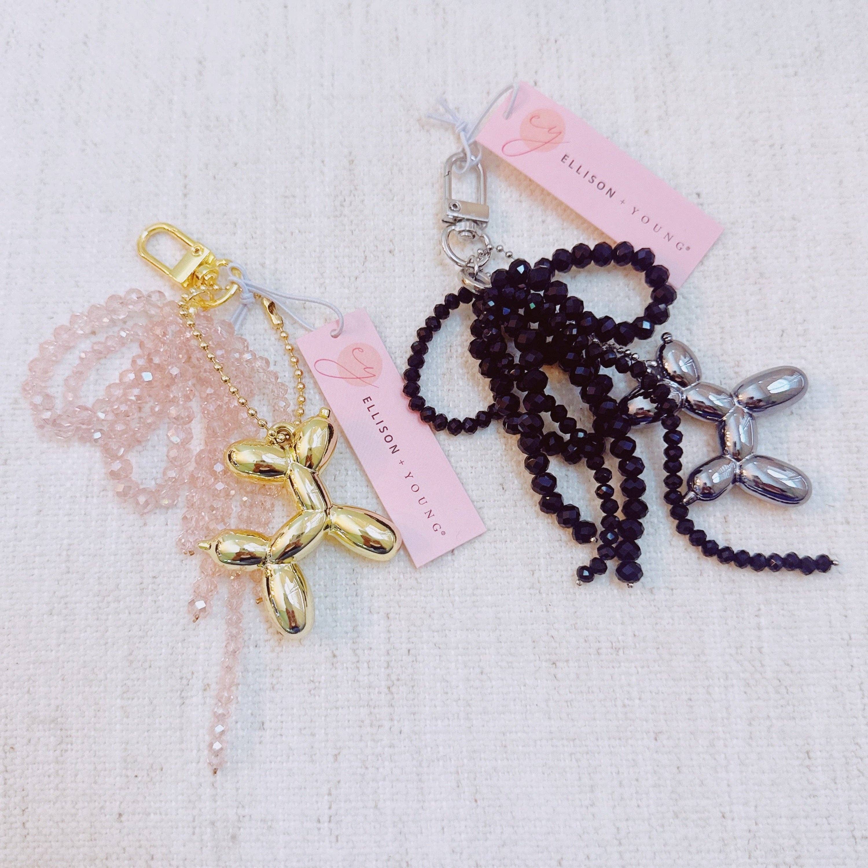 Balloon Dog Bag Charm With Beaded Bow: Pink