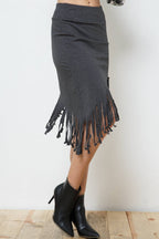 Asymmetrical Fringe French Terry Skirt