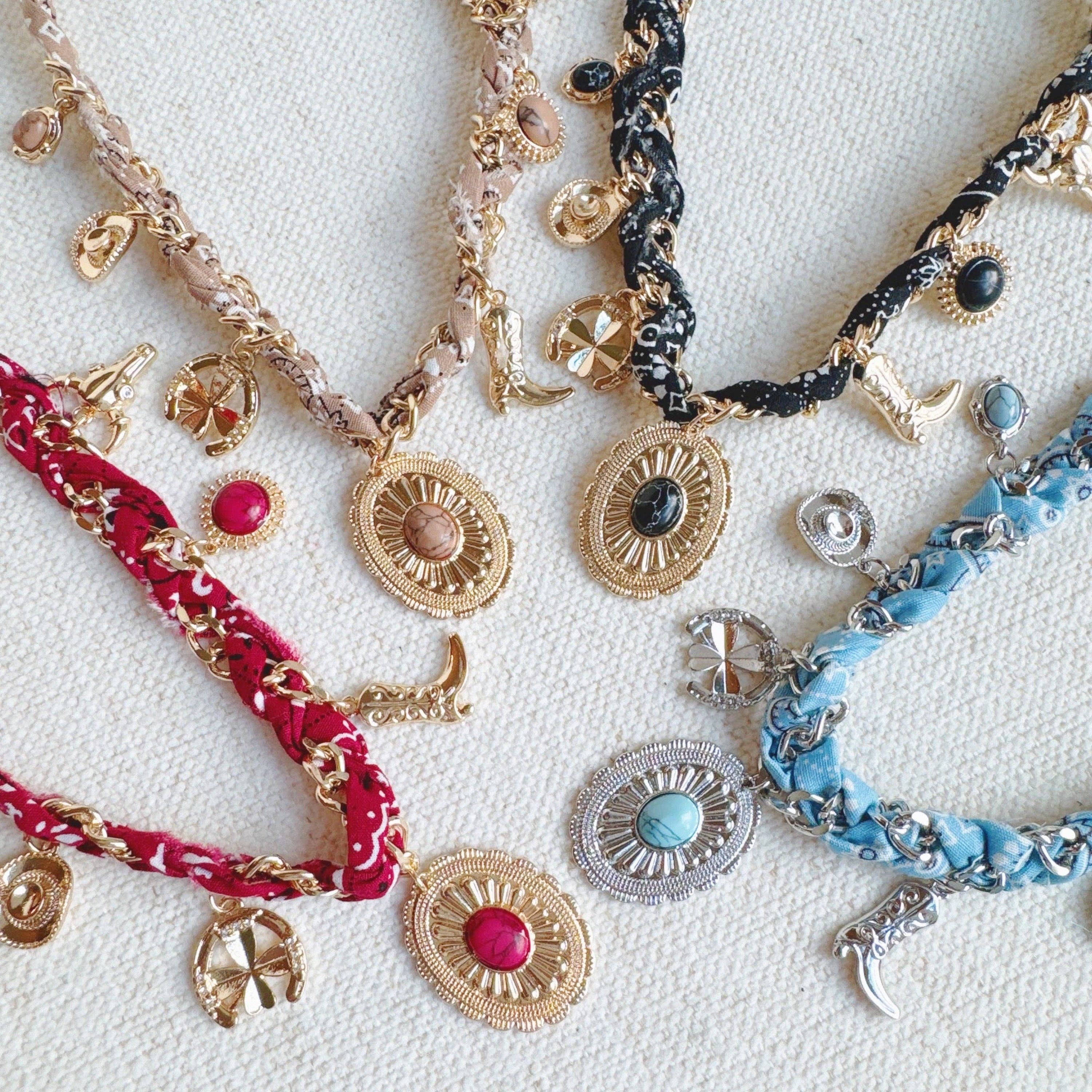 Wild West Desert Charm Scarf Necklace: Turquoise