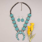 Squash Blossom Necklace - With Matching Earrings: Silver and Turquoise