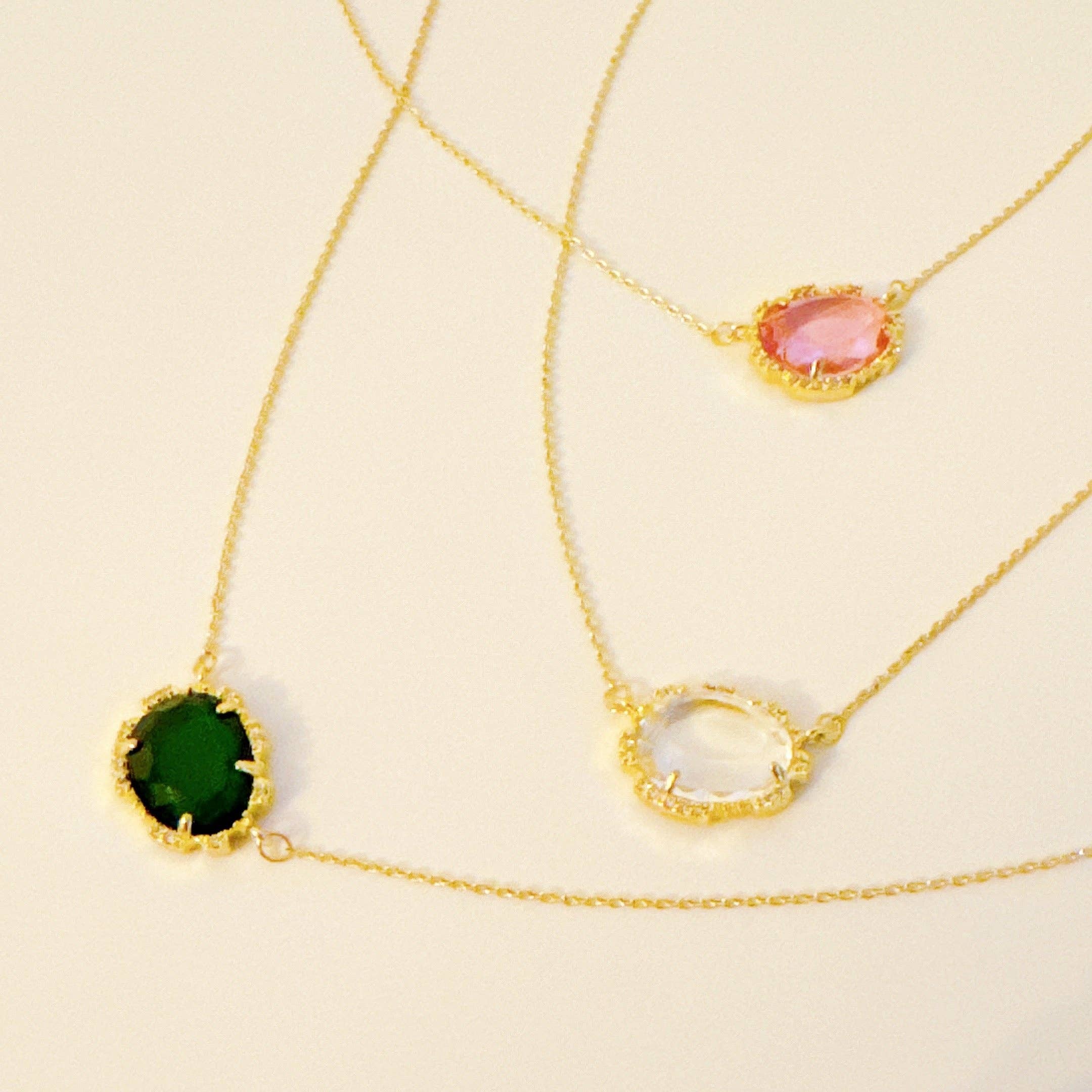 Clustered Glass Jewel Necklace: Pink