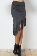 Asymmetrical Fringe French Terry Skirt