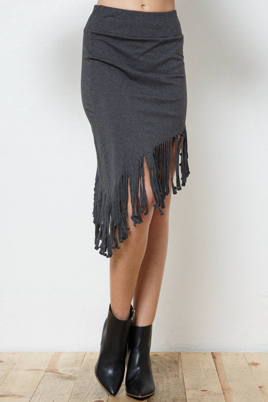 Asymmetrical Fringe French Terry Skirt