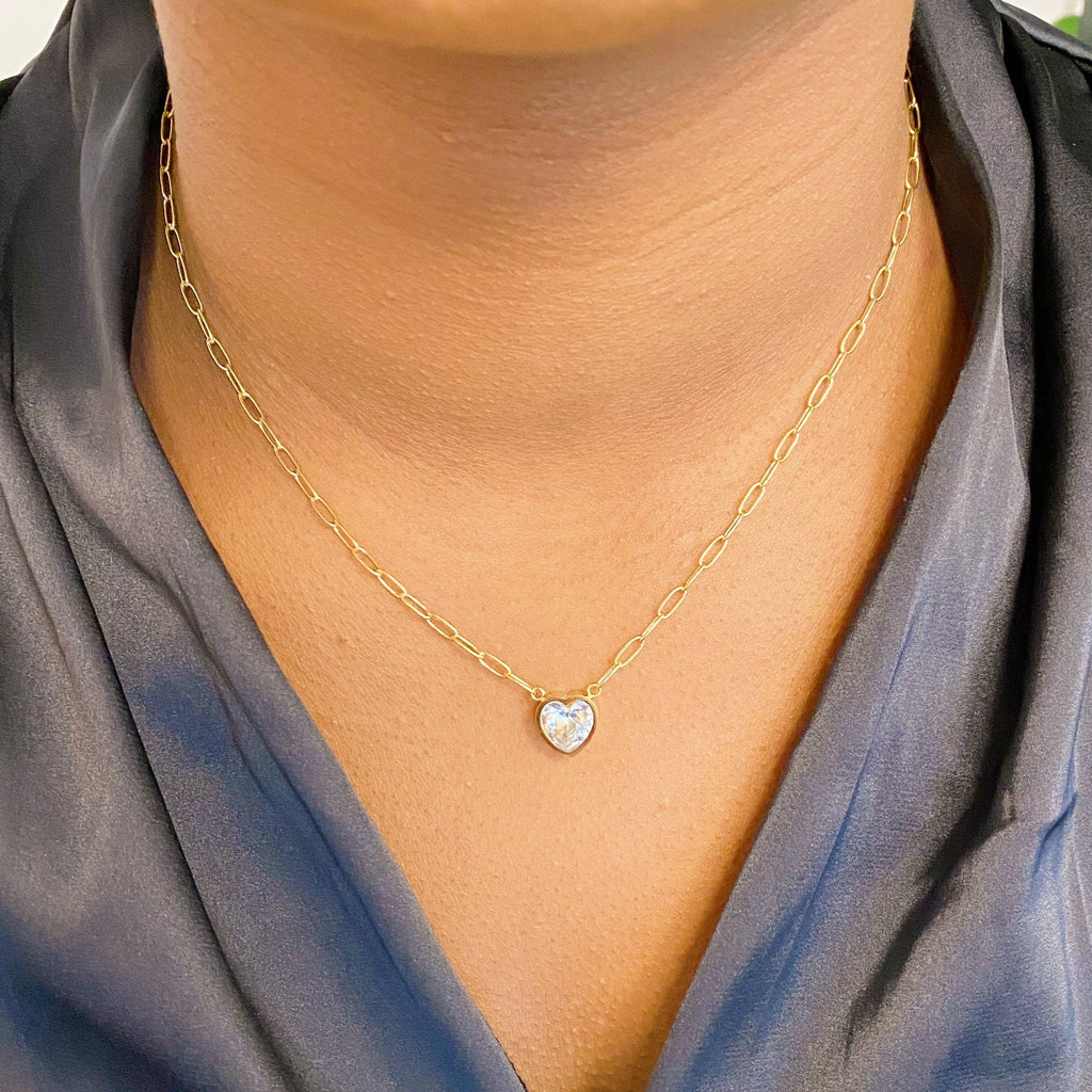 Chained To My Heart Necklace: Clear