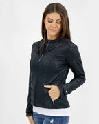 Leather Like Cafe Race Jacket in Black