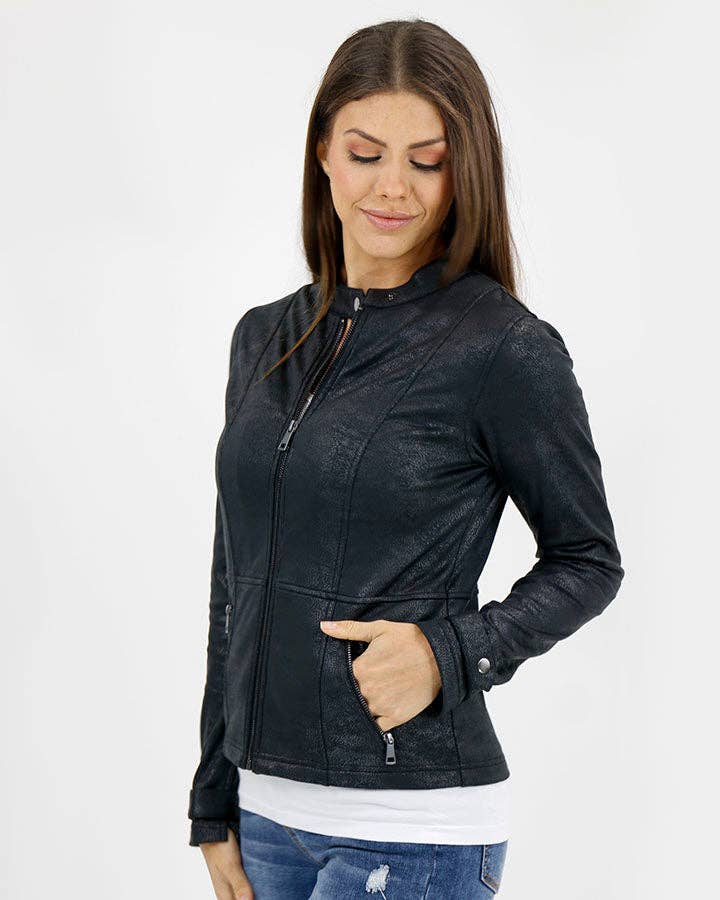 Leather Like Cafe Race Jacket in Black