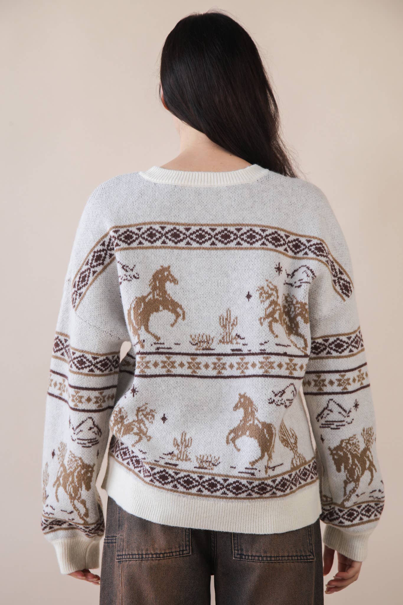 Oversized Western Graphic Knit Sweater